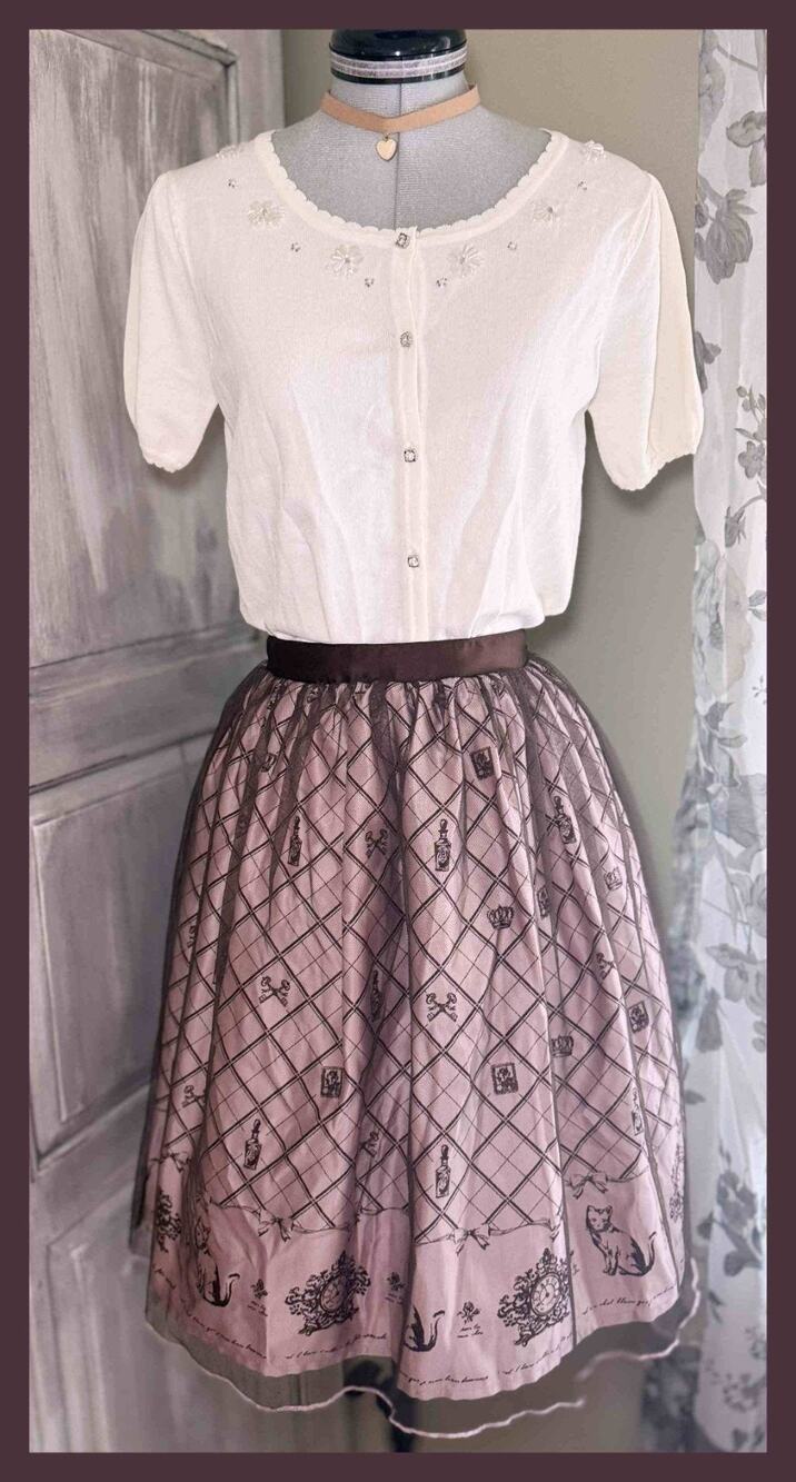 Axes Femme Poetique Tulle Kitty Cat Skirt Feroux Bijoux Cardigan Blouse Himekaji